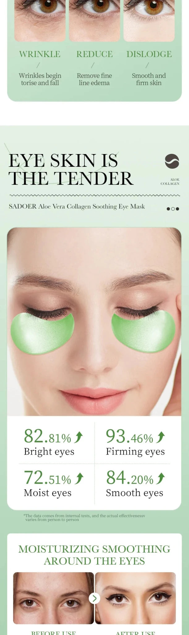 Patches Yeux Aloe Vera & Collagène – Hydratation & Fermeté (60 pcs) - Smiles shop