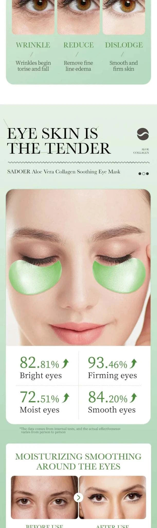 Patches Yeux Aloe Vera & Collagène – Hydratation & Fermeté (60 pcs) - Smiles shop