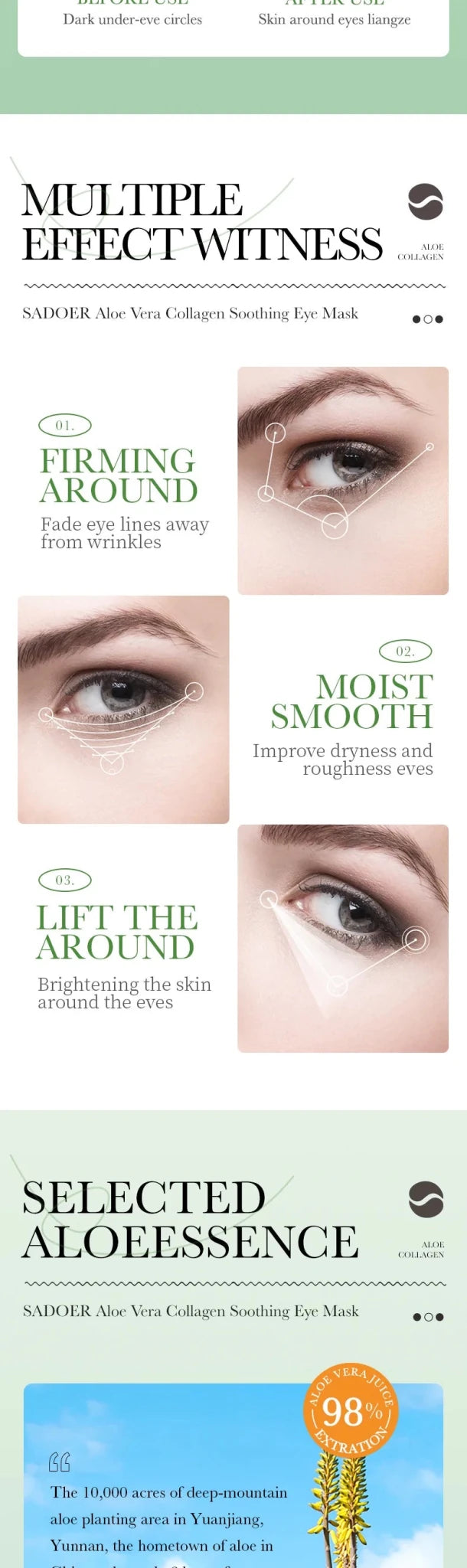 Patches Yeux Aloe Vera & Collagène – Hydratation & Fermeté (60 pcs) - Smiles shop