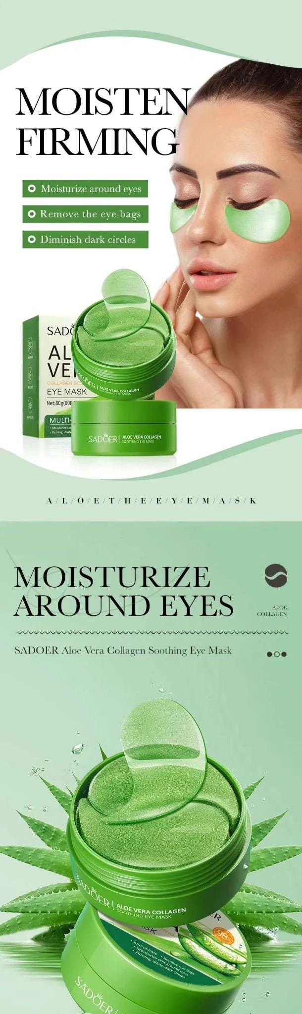 Patches Yeux Aloe Vera & Collagène – Hydratation & Fermeté (60 pcs) - Smiles shop