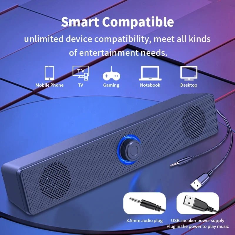 Portable Bluetooth Soundbar – 3D Stereo Deep Bass Computer Speaker - Smiles shop