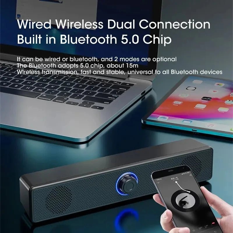 Portable Bluetooth Soundbar – 3D Stereo Deep Bass Computer Speaker - Smiles shop