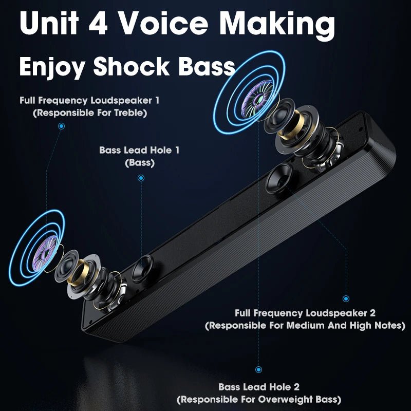 Portable Bluetooth Soundbar – 3D Stereo Deep Bass Computer Speaker - Smiles shop
