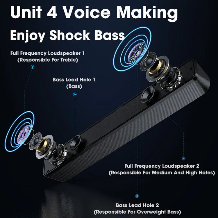 Portable Bluetooth Soundbar – 3D Stereo Deep Bass Computer Speaker - Smiles shop