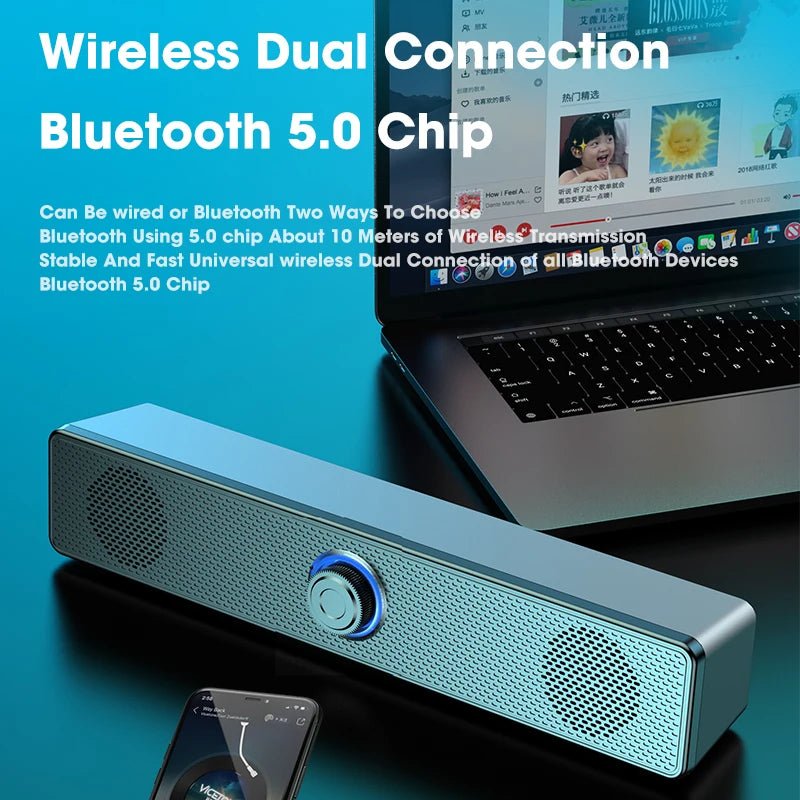 Portable Bluetooth Soundbar – 3D Stereo Deep Bass Computer Speaker - Smiles shop