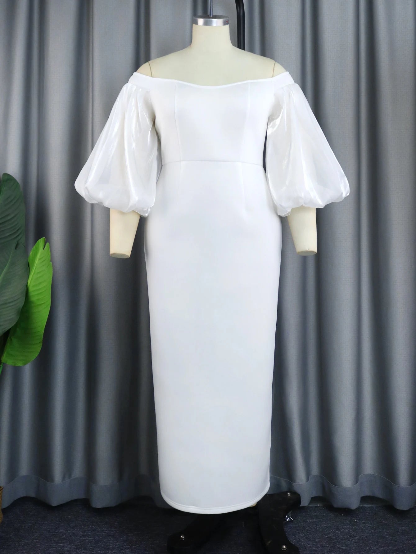 Robe de Soirée Épaules Dénudées – Manches Lanternes Chic - Smiles shop
