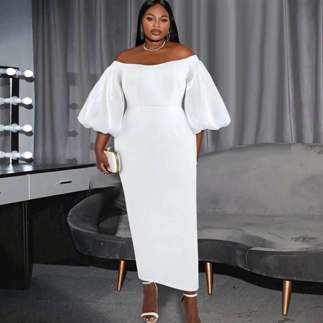 Robe de Soirée Épaules Dénudées – Manches Lanternes Chic - Smiles shop