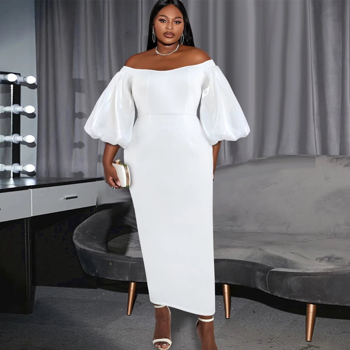 Robe de Soirée Épaules Dénudées – Manches Lanternes Chic - Smiles shop