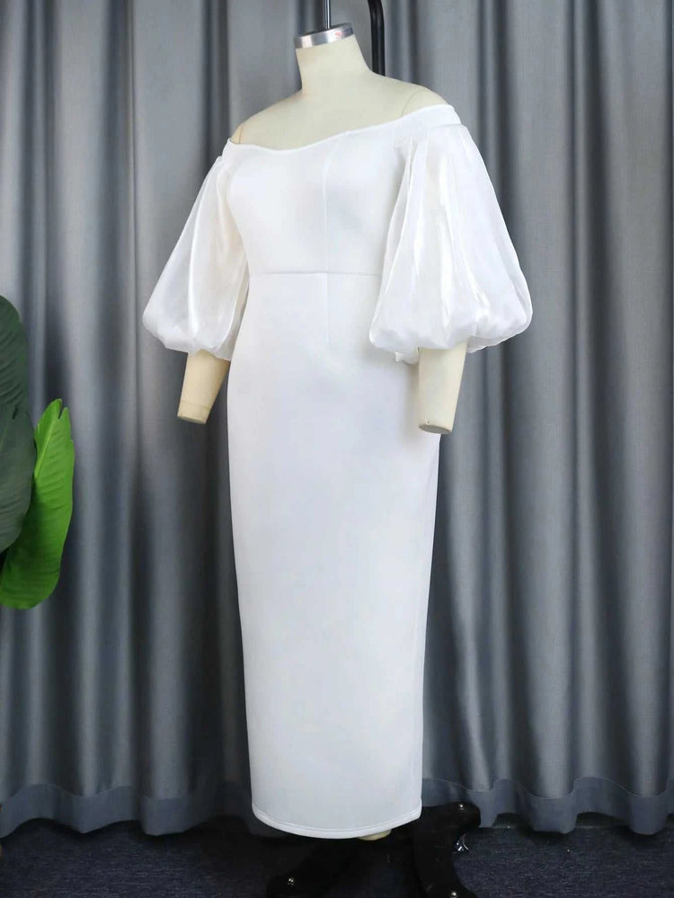 Robe de Soirée Épaules Dénudées – Manches Lanternes Chic - Smiles shop
