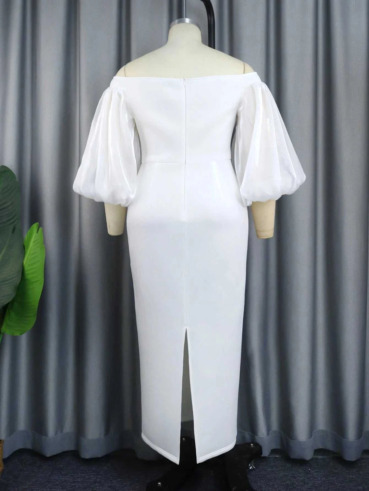Robe de Soirée Épaules Dénudées – Manches Lanternes Chic - Smiles shop