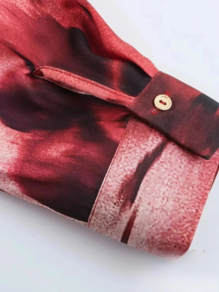 Robe Midi Femme Vintage KONDALA – Imprimé Rouge, Col Reversé & Ceinture Printemps Été - Smiles shop