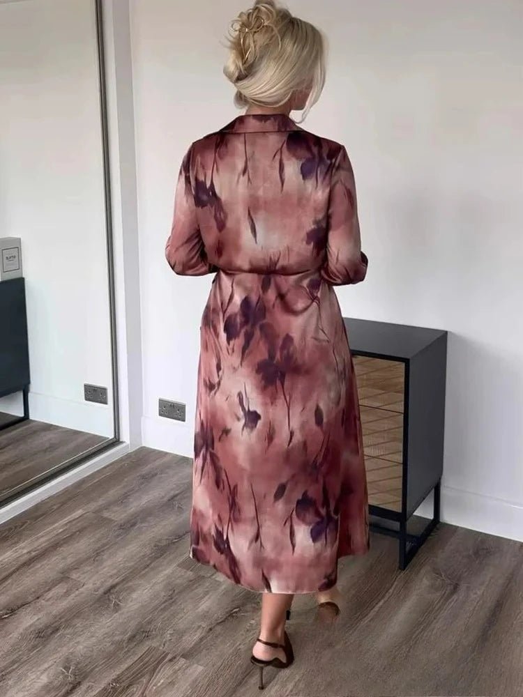Robe Midi Femme Vintage KONDALA – Imprimé Rouge, Col Reversé & Ceinture Printemps Été - Smiles shop