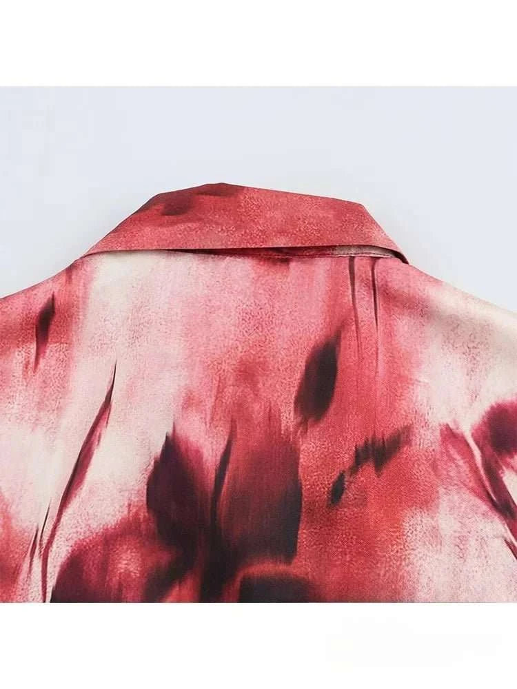 Robe Midi Femme Vintage KONDALA – Imprimé Rouge, Col Reversé & Ceinture Printemps Été - Smiles shop