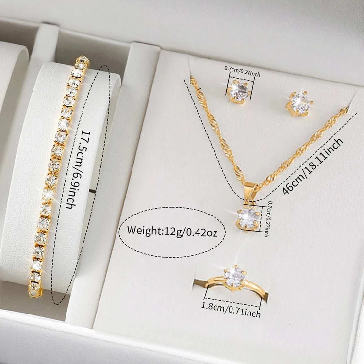 Set Bijoux Femme 6 Pièces – Montre Strass Chiffres Romains & Accessoires - Smiles shop