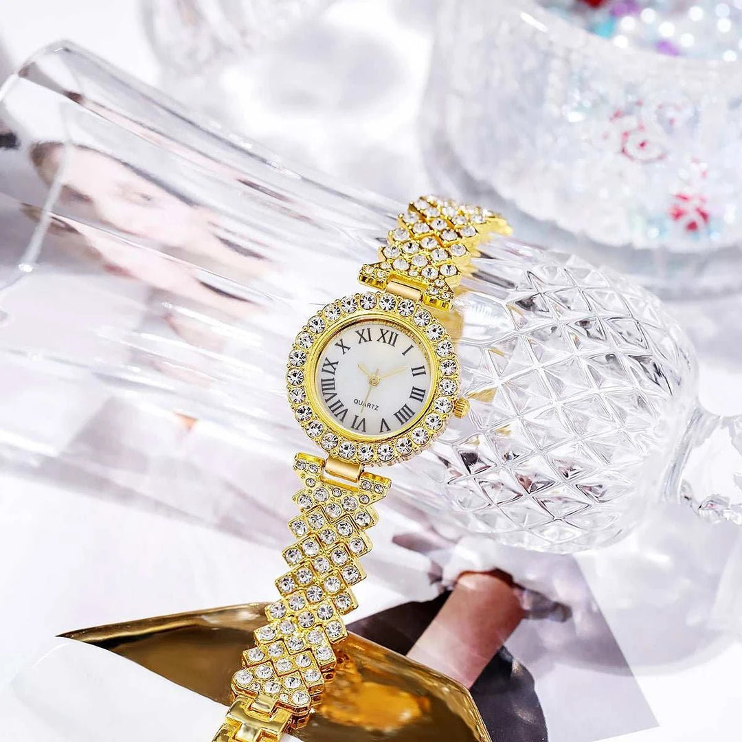 Set Bijoux Femme 6 Pièces – Montre Strass Chiffres Romains & Accessoires - Smiles shop