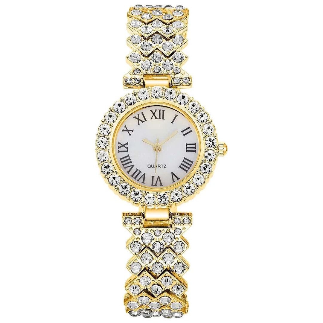 Set Bijoux Femme 6 Pièces – Montre Strass Chiffres Romains & Accessoires - Smiles shop