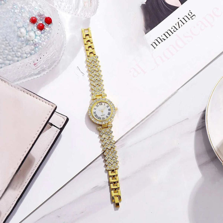 Set Bijoux Femme 6 Pièces – Montre Strass Chiffres Romains & Accessoires - Smiles shop