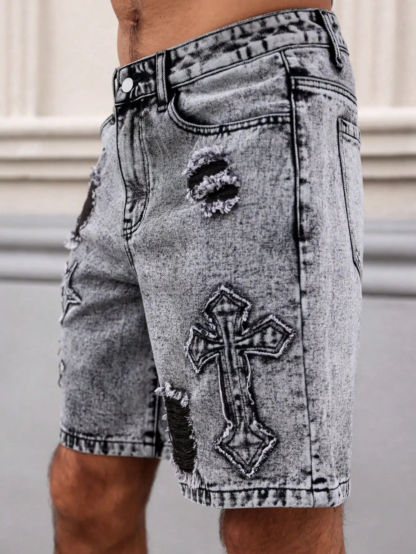 Short Jean Brodé Homme – Streetwear Été Vintage - Smiles shop