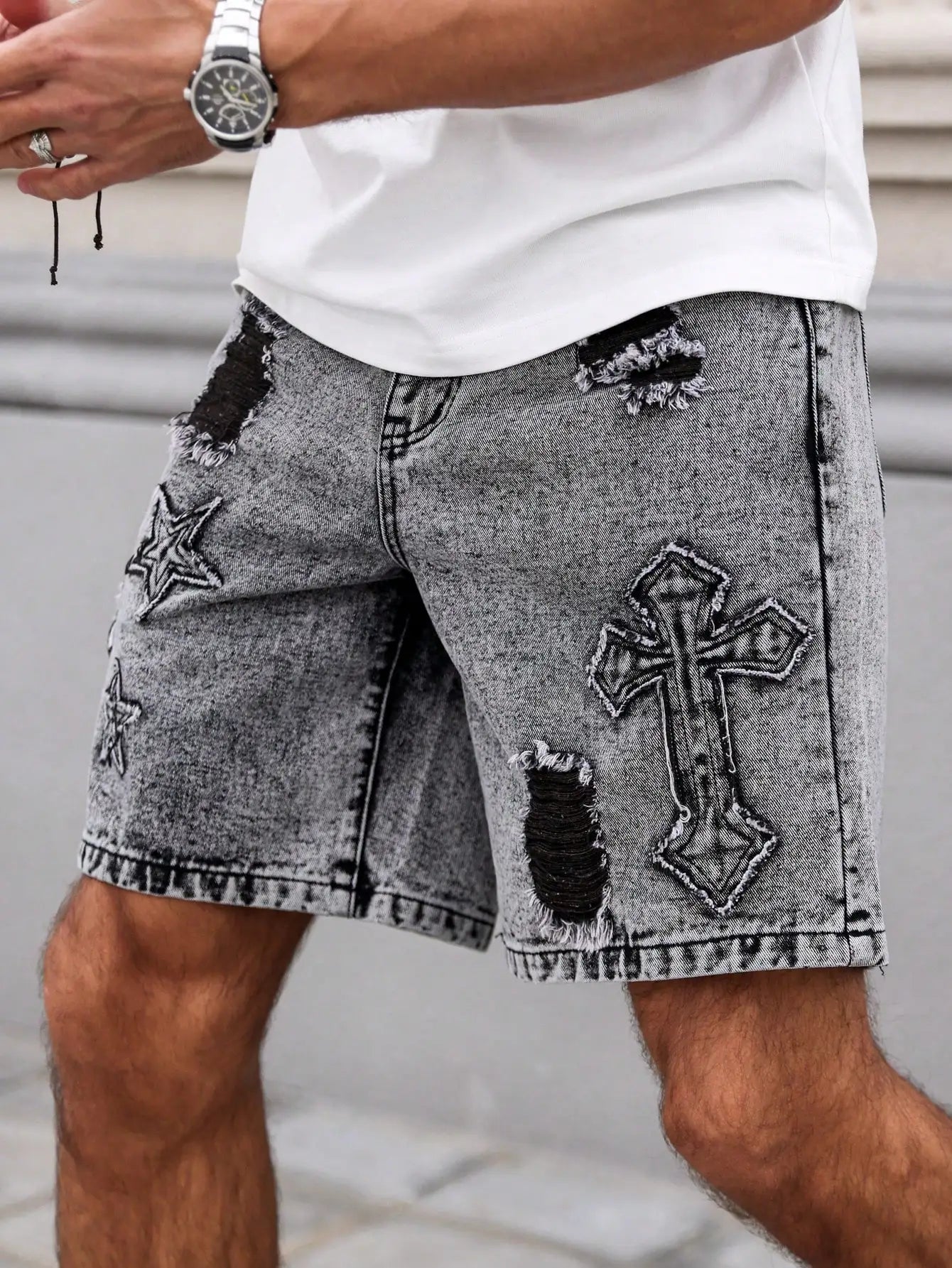 Short Jean Brodé Homme – Streetwear Été Vintage - Smiles shop