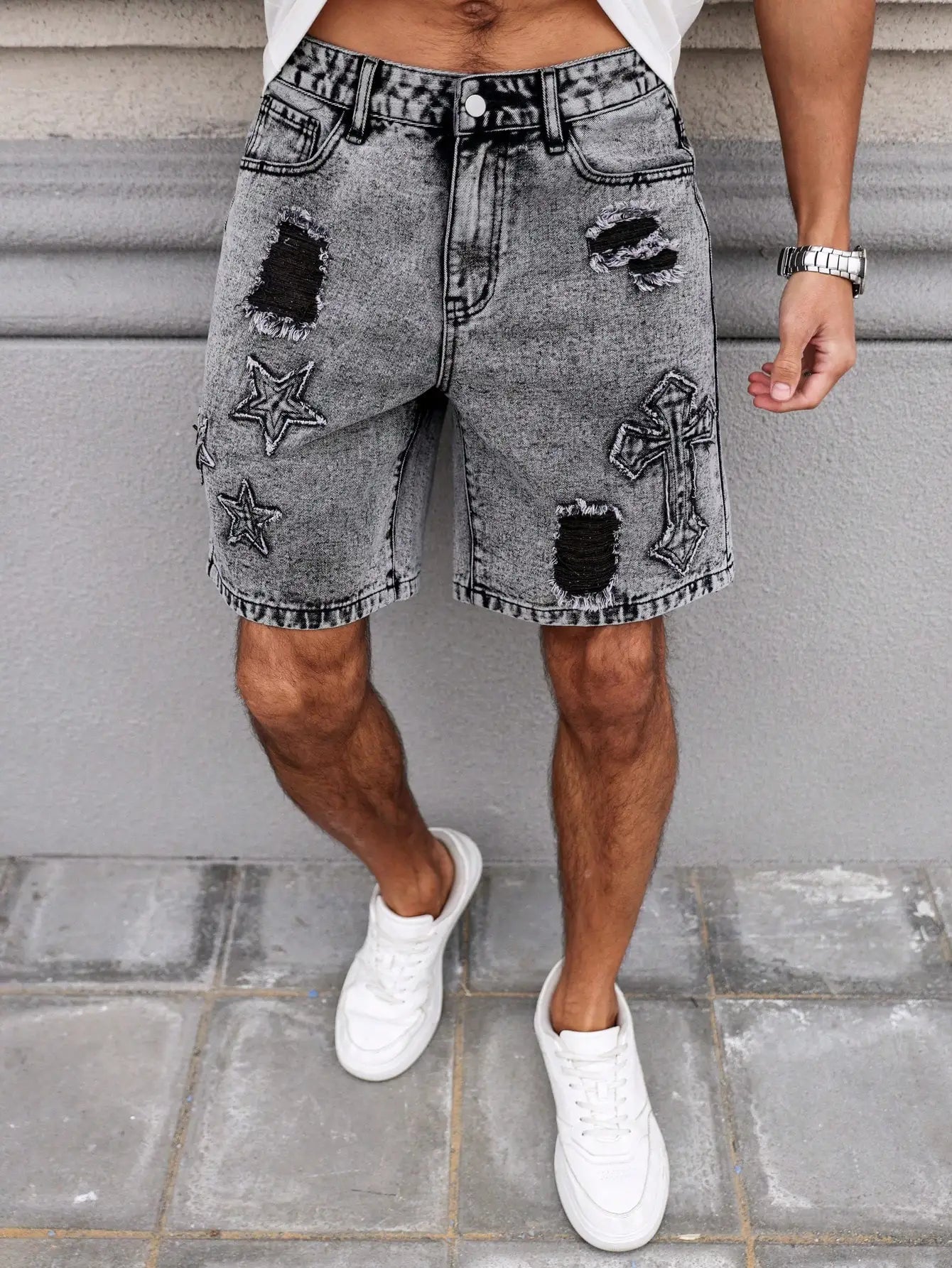 Short Jean Brodé Homme – Streetwear Été Vintage - Smiles shop