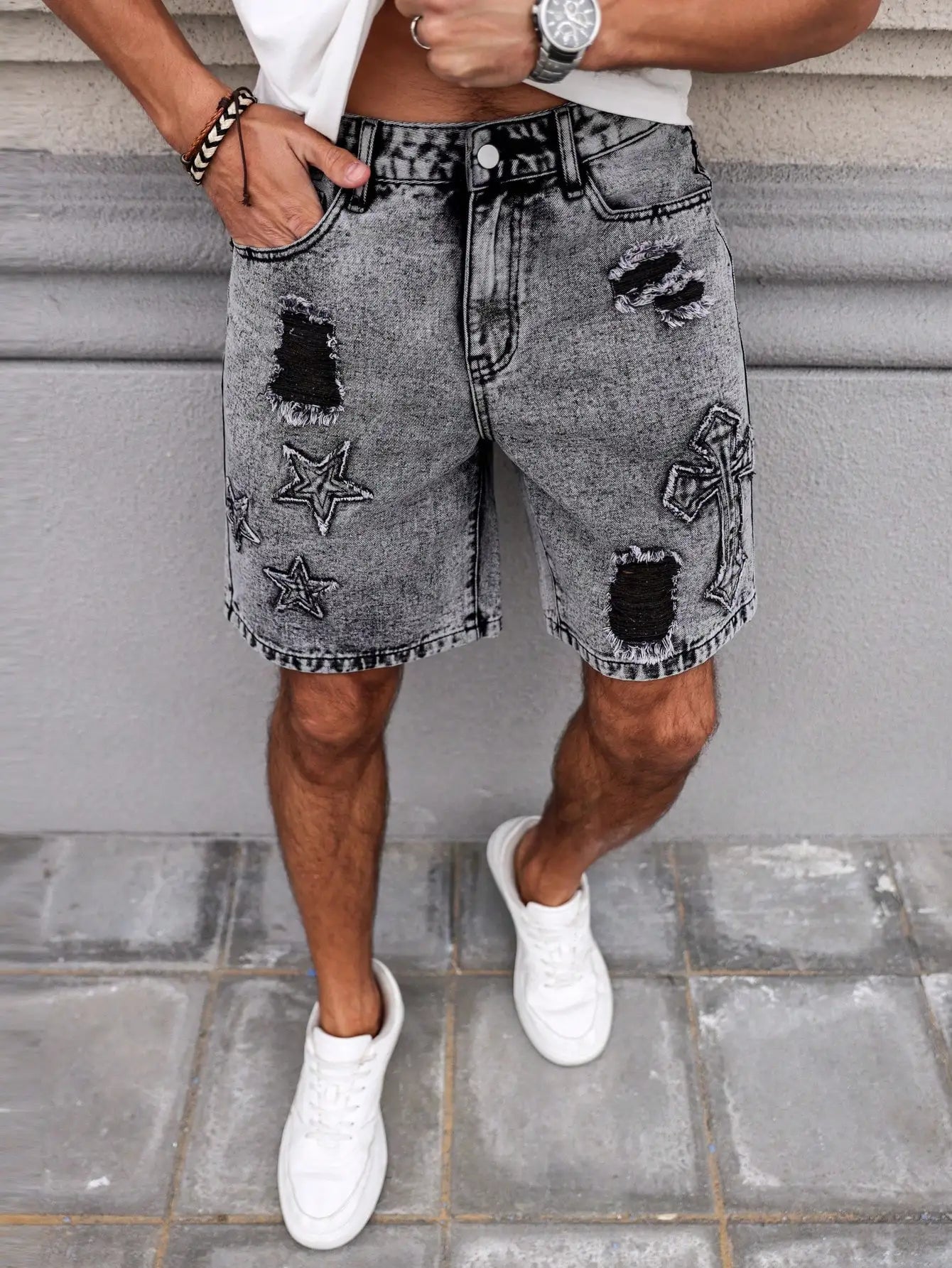Short Jean Brodé Homme – Streetwear Été Vintage - Smiles shop