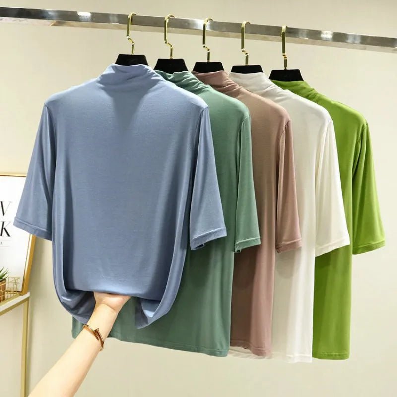 T-Shirt Col Roulé Femme en Modal – 12 Couleurs, Manches Mi-Longues & Ultra-Doux - Smiles shop