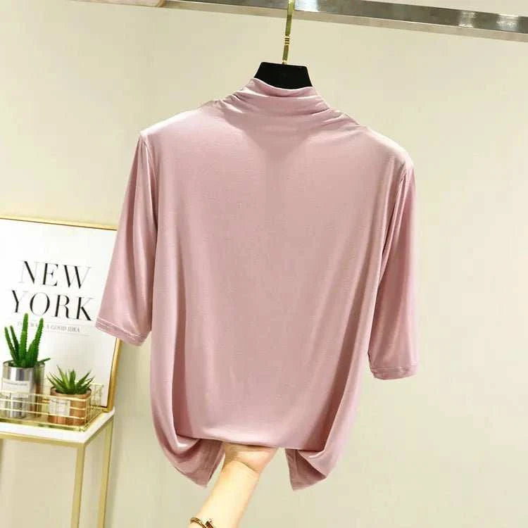 T-Shirt Col Roulé Femme en Modal – 12 Couleurs, Manches Mi-Longues & Ultra-Doux - Smiles shop