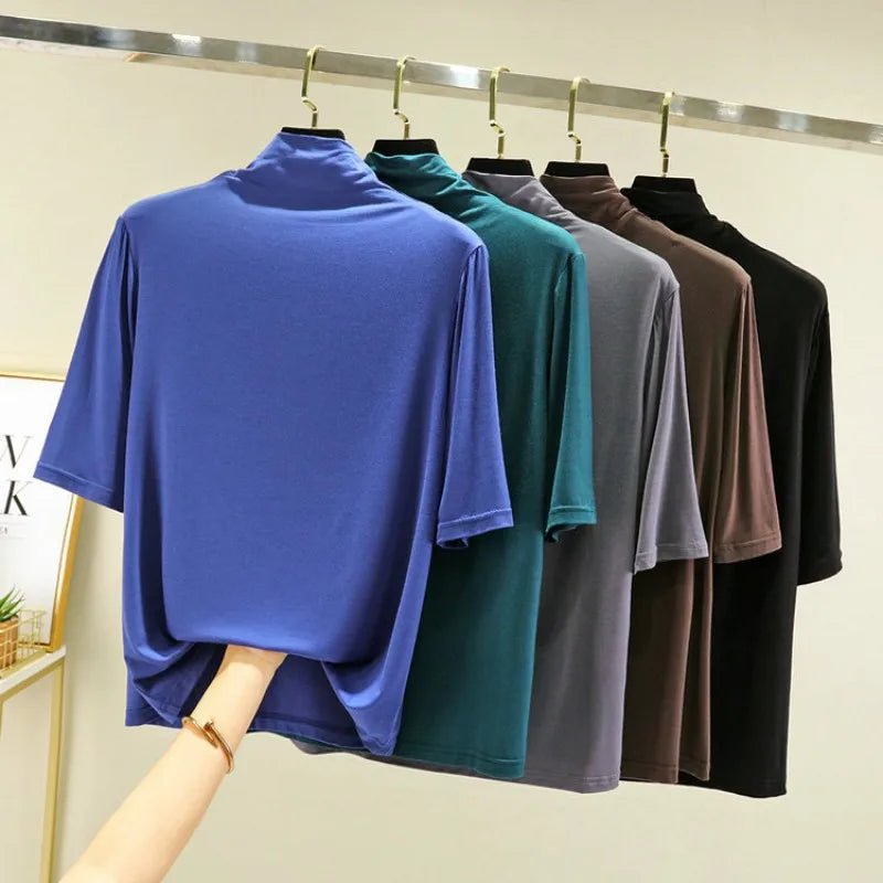 T-Shirt Col Roulé Femme en Modal – 12 Couleurs, Manches Mi-Longues & Ultra-Doux - Smiles shop