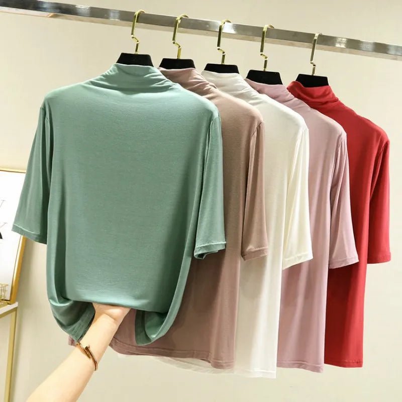 T-Shirt Col Roulé Femme en Modal – 12 Couleurs, Manches Mi-Longues & Ultra-Doux - Smiles shop