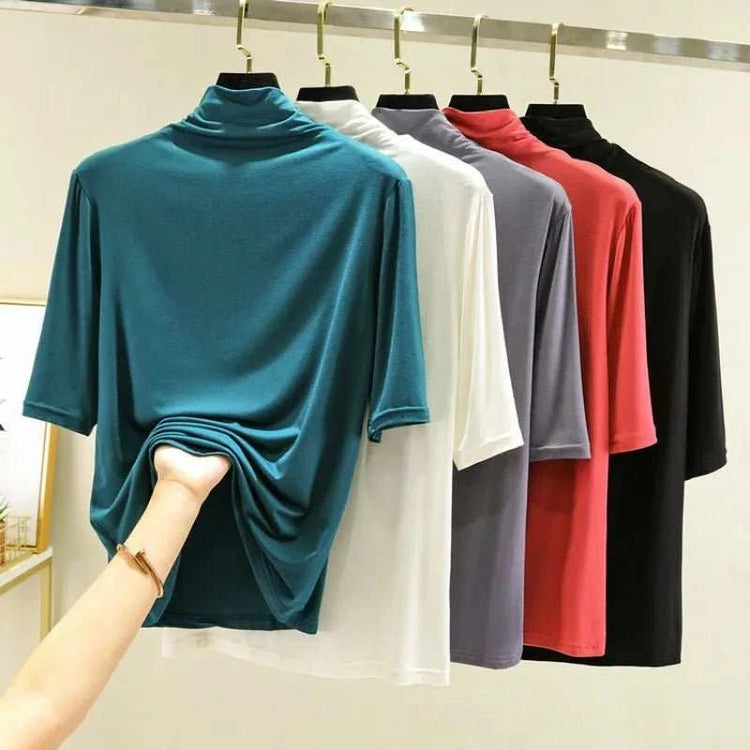 T-Shirt Col Roulé Femme en Modal – 12 Couleurs, Manches Mi-Longues & Ultra-Doux - Smiles shop