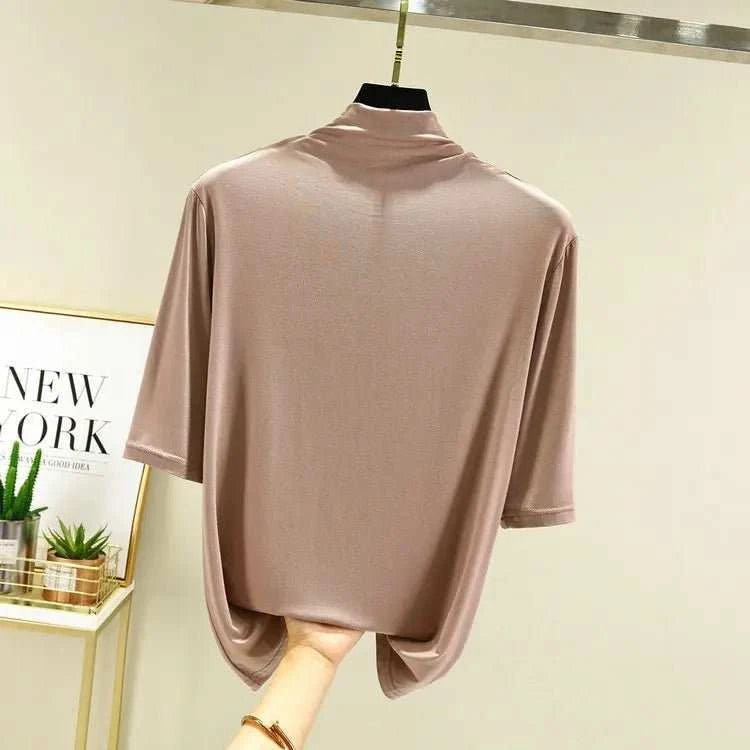 T-Shirt Col Roulé Femme en Modal – 12 Couleurs, Manches Mi-Longues & Ultra-Doux - Smiles shop