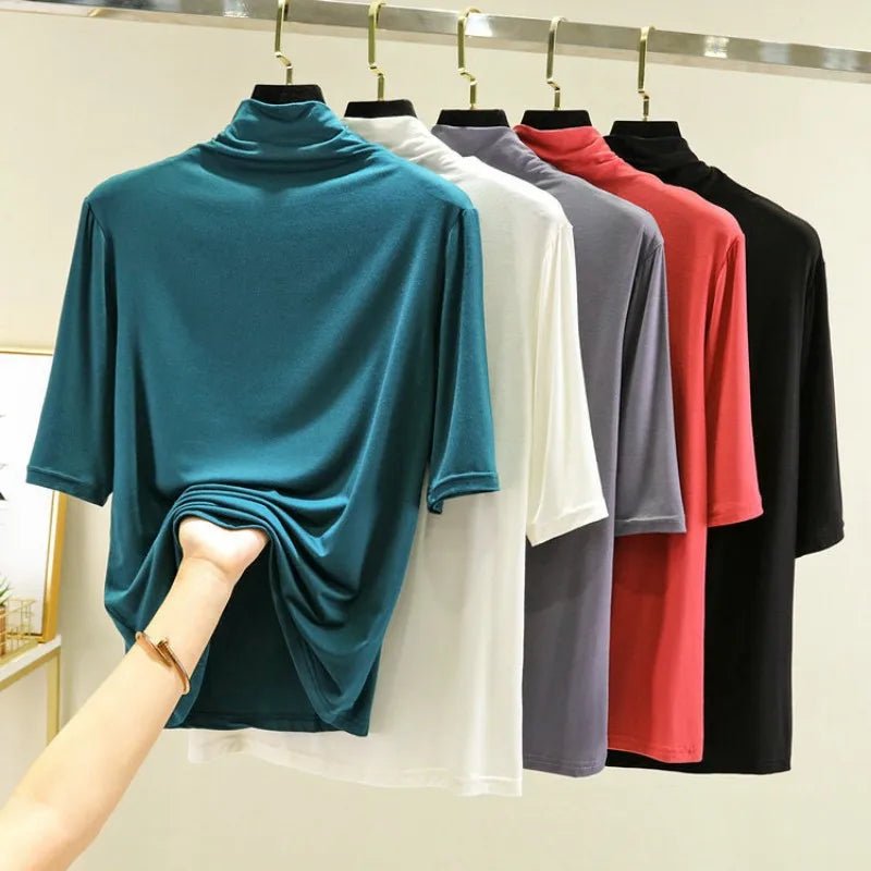 T-Shirt Col Roulé Femme en Modal – 12 Couleurs, Manches Mi-Longues & Ultra-Doux - Smiles shop