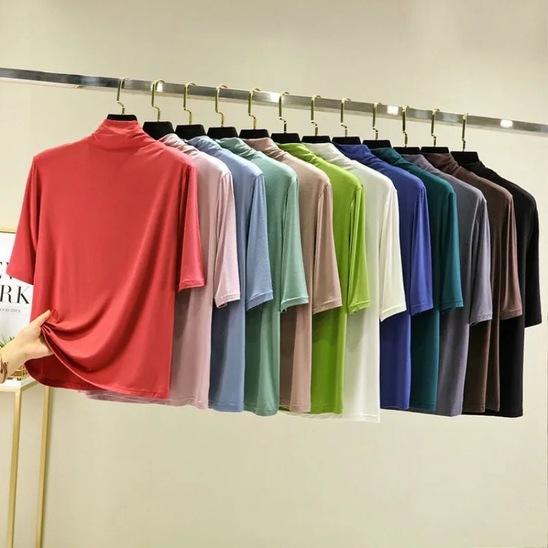 T-Shirt Col Roulé Femme en Modal – 12 Couleurs, Manches Mi-Longues & Ultra-Doux - Smiles shop