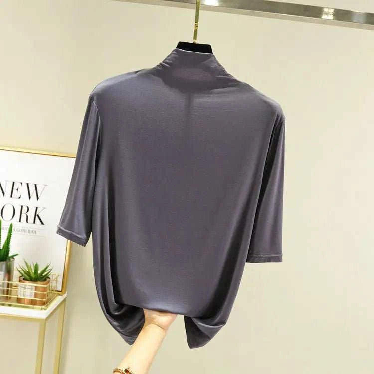 T-Shirt Col Roulé Femme en Modal – 12 Couleurs, Manches Mi-Longues & Ultra-Doux - Smiles shop