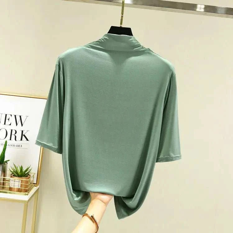 T-Shirt Col Roulé Femme en Modal – 12 Couleurs, Manches Mi-Longues & Ultra-Doux - Smiles shop