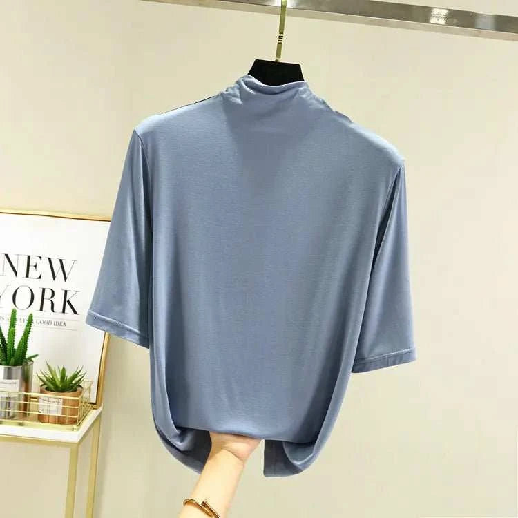 T-Shirt Col Roulé Femme en Modal – 12 Couleurs, Manches Mi-Longues & Ultra-Doux - Smiles shop