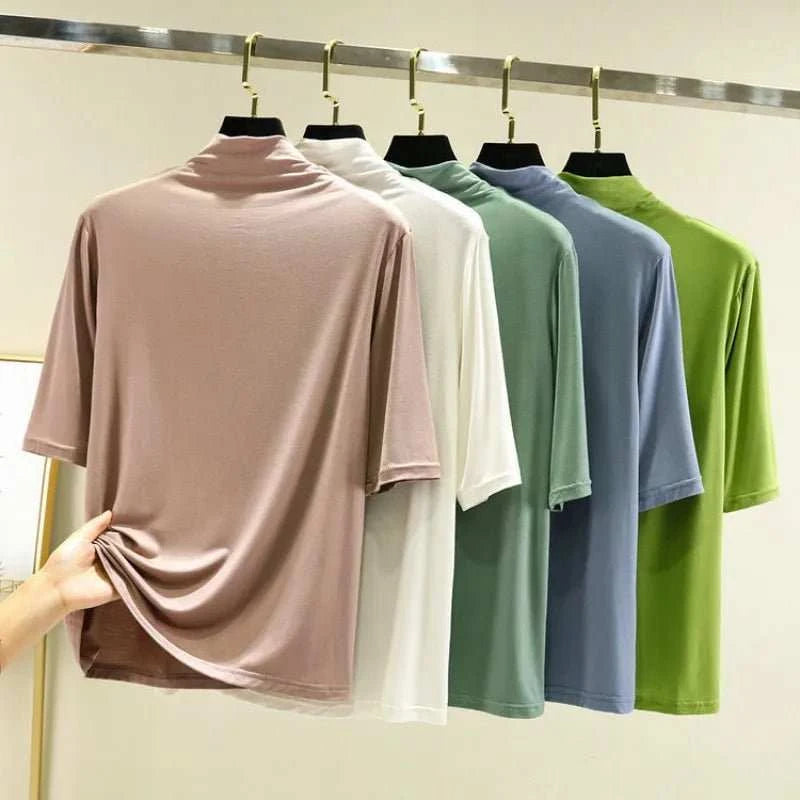 T-Shirt Col Roulé Femme en Modal – 12 Couleurs, Manches Mi-Longues & Ultra-Doux - Smiles shop