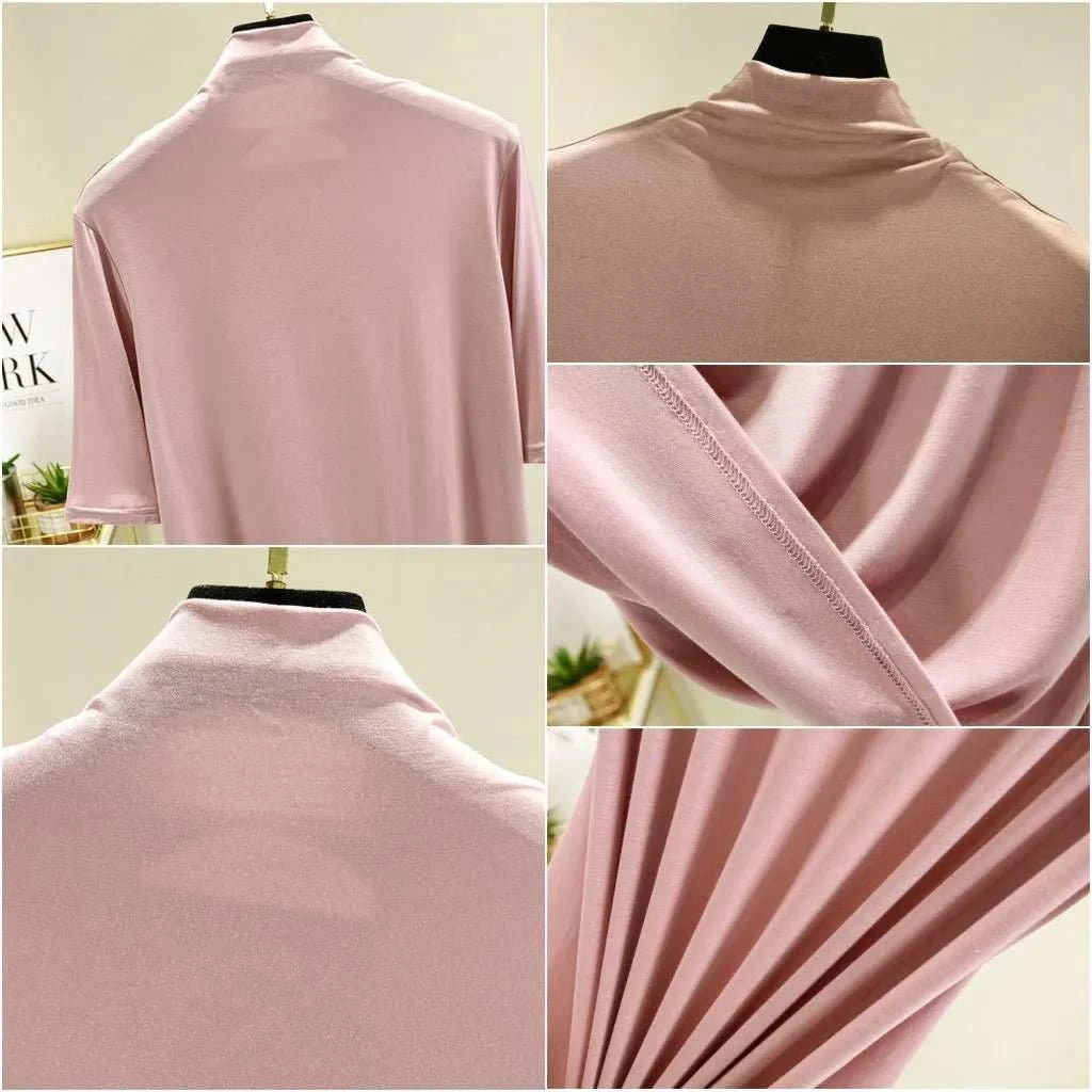 T-Shirt Col Roulé Femme en Modal – 12 Couleurs, Manches Mi-Longues & Ultra-Doux - Smiles shop
