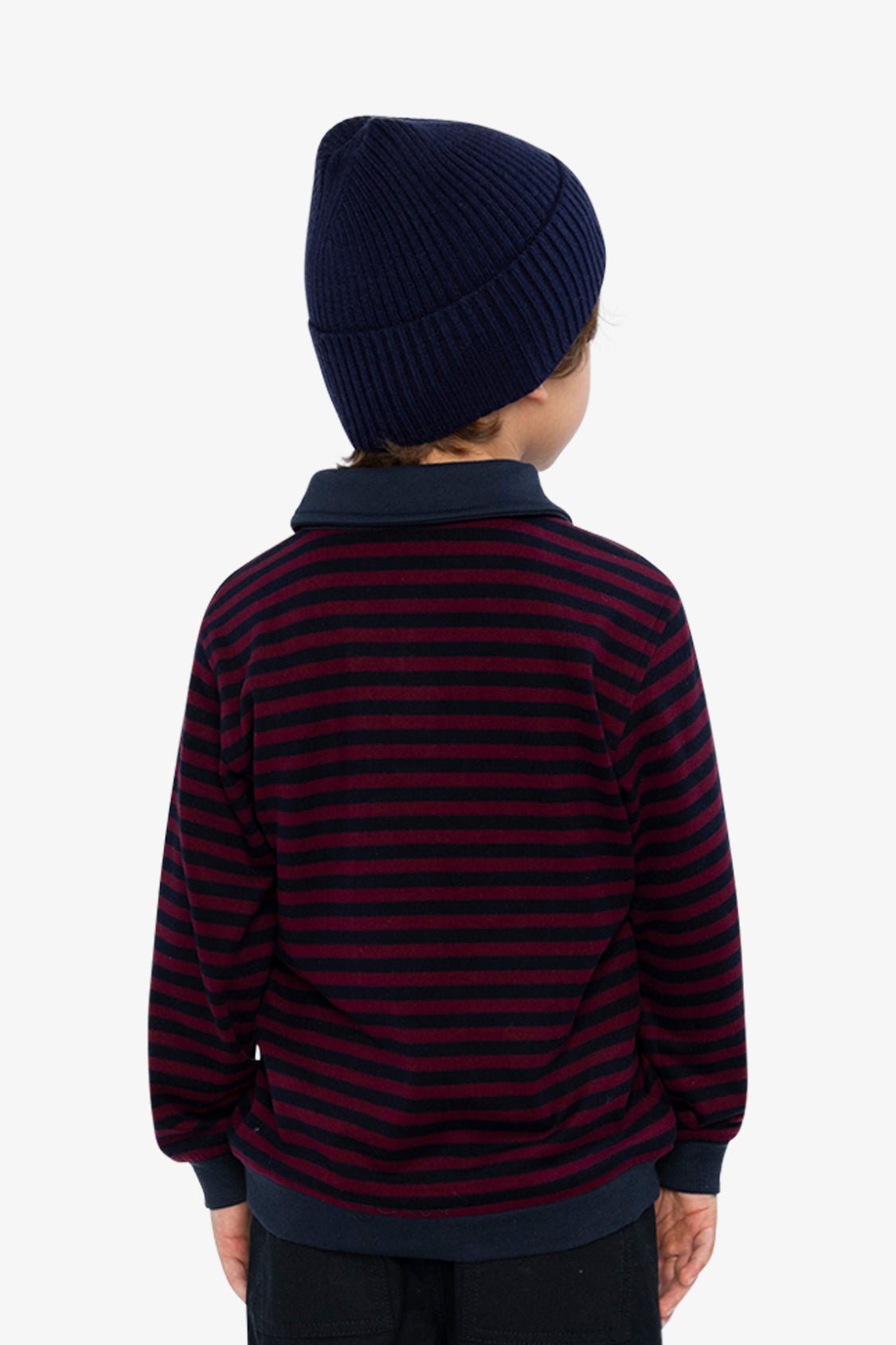 Top Jersey Brossé Rayures Rouge & Bleu – Col Polo, Poche Smiley & Style Varsity - Smiles shop