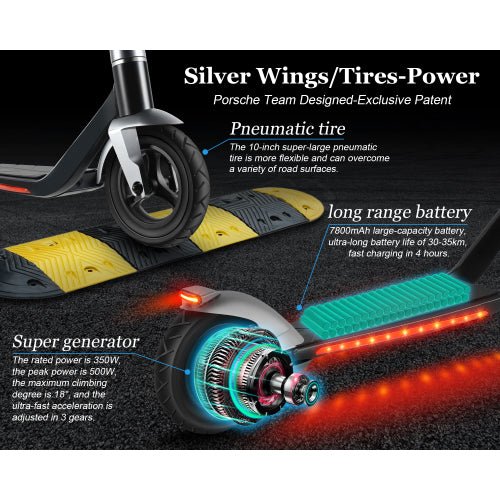 Trottinette Électrique Mankeel MK006 Silver Wing – Design Porsche, 350W, 35-40km, IP54, Pneus 10" - Smiles shop