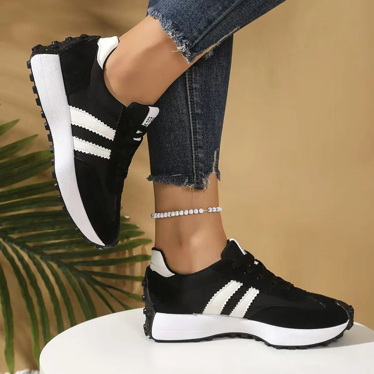 Women's Retro Platform Sneakers – Patchwork Leather Casual Shoes - Smiles shop
