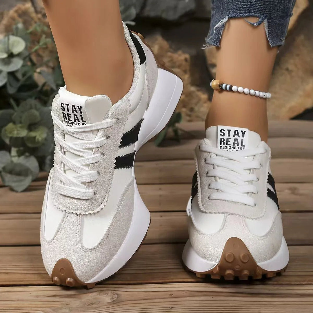 Women's Retro Platform Sneakers – Patchwork Leather Casual Shoes - Smiles shop