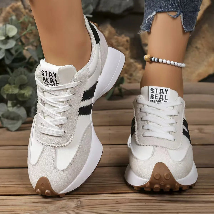 Women's Retro Platform Sneakers – Patchwork Leather Casual Shoes - Smiles shop