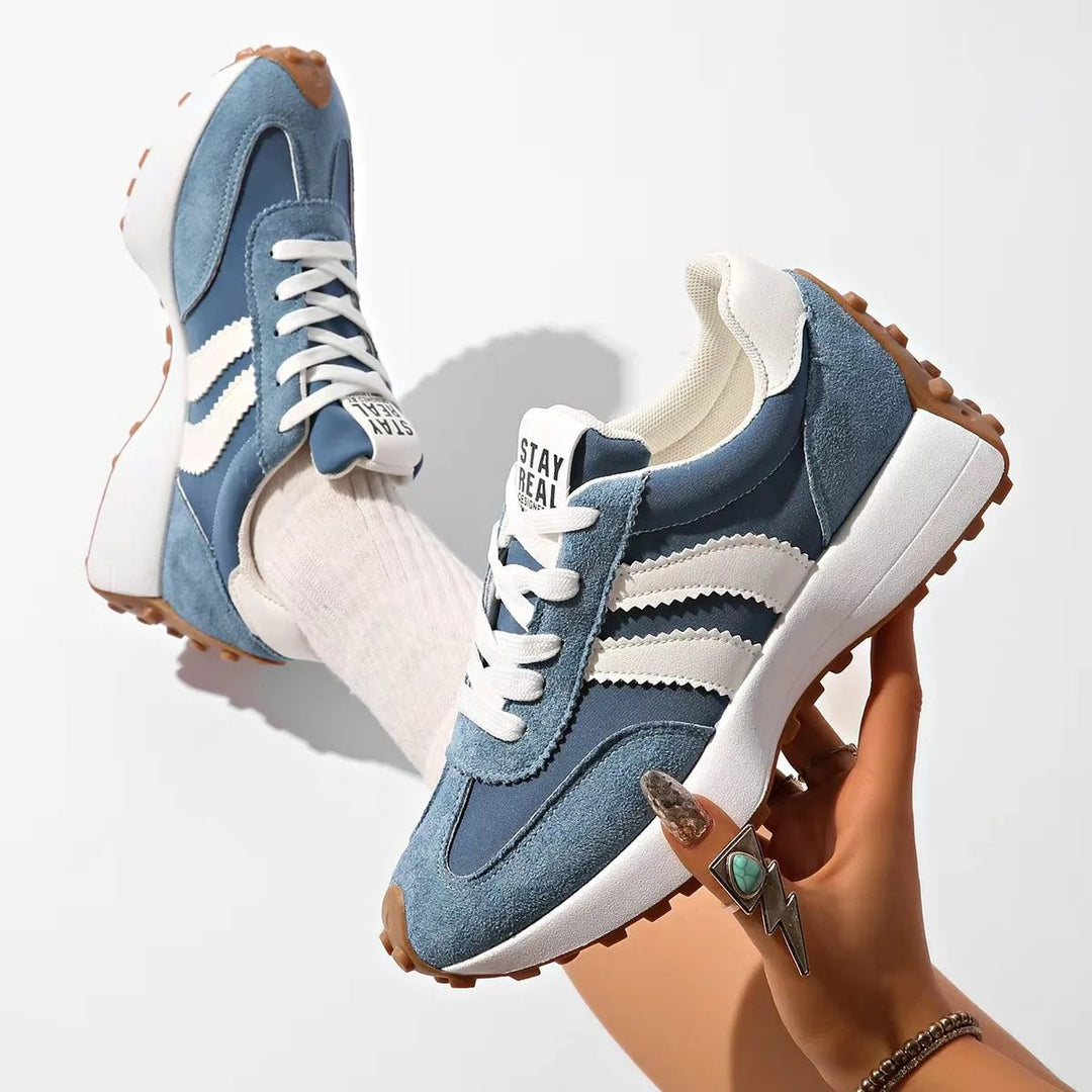 Women's Retro Platform Sneakers – Patchwork Leather Casual Shoes - Smiles shop