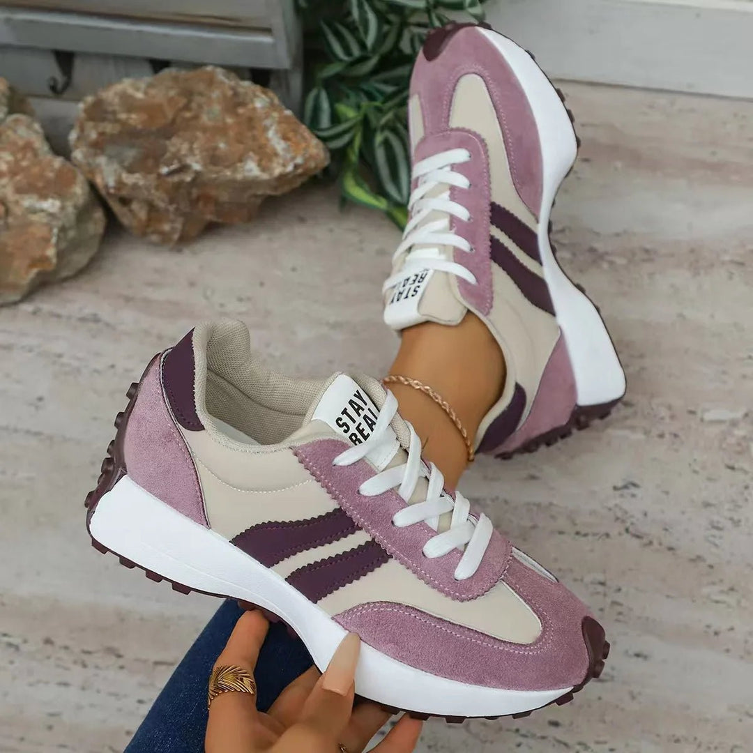 Women's Retro Platform Sneakers – Patchwork Leather Casual Shoes - Smiles shop