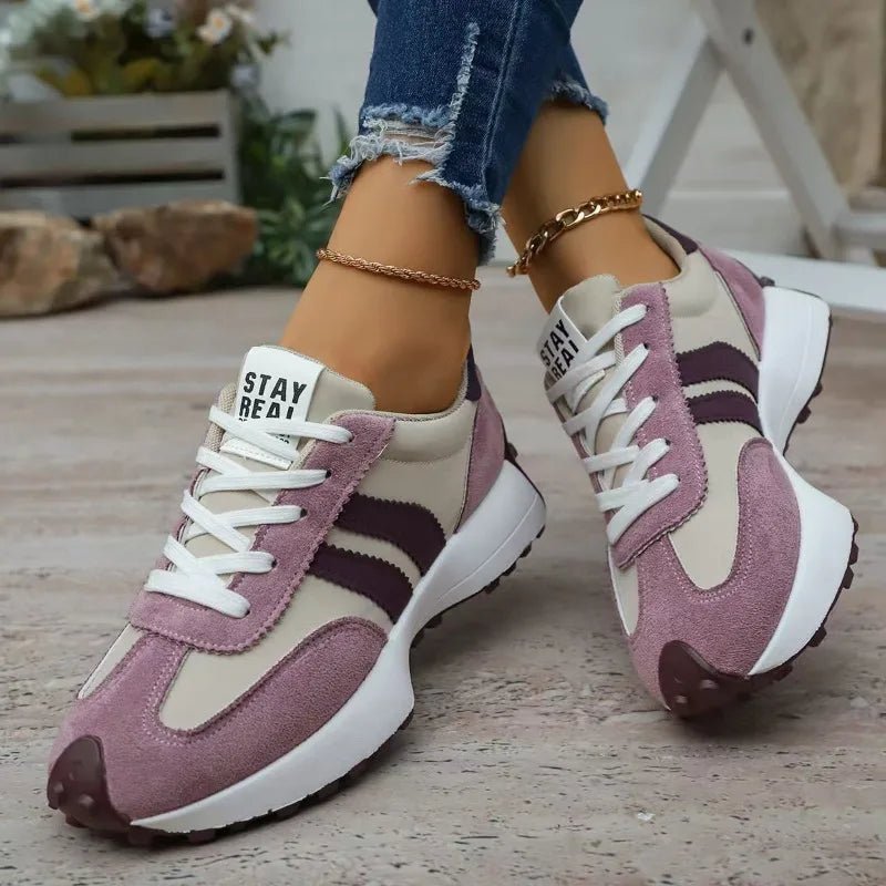 Women's Retro Platform Sneakers – Patchwork Leather Casual Shoes - Smiles shop
