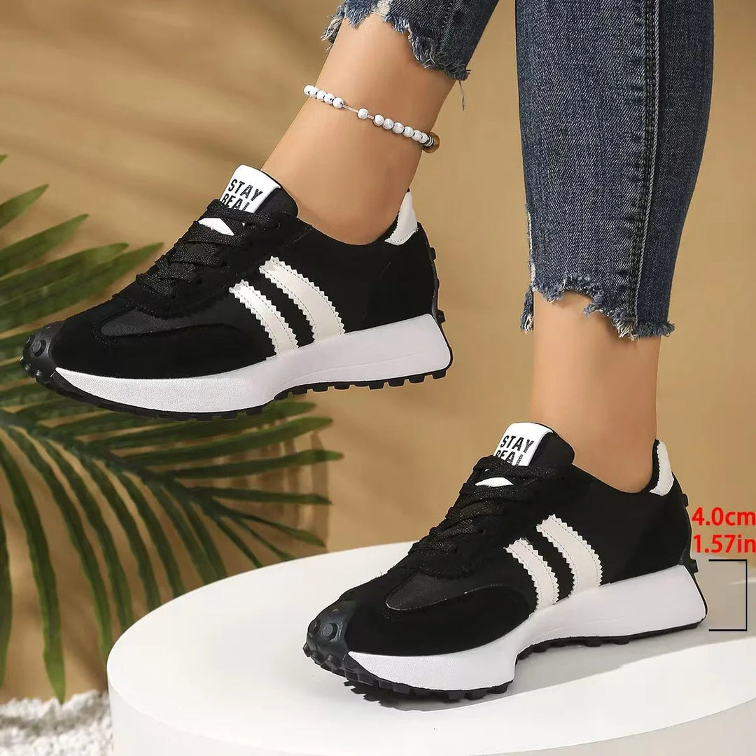 Women's Retro Platform Sneakers – Patchwork Leather Casual Shoes - Smiles shop