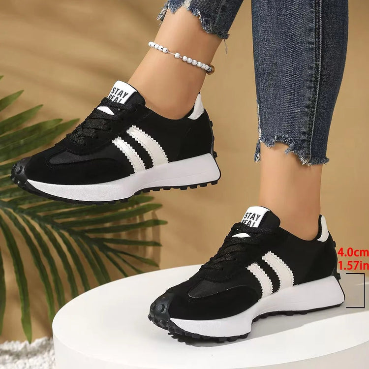 Women's Retro Platform Sneakers – Patchwork Leather Casual Shoes - Smiles shop