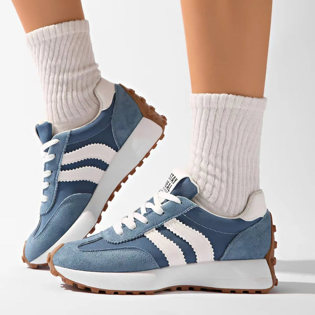 Women's Retro Platform Sneakers – Patchwork Leather Casual Shoes - Smiles shop