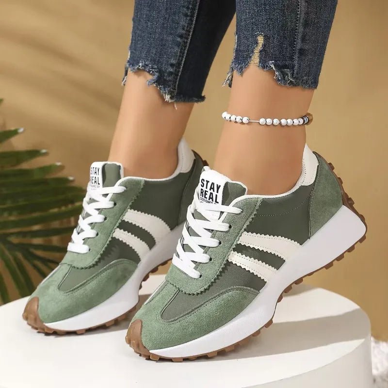 Women's Retro Platform Sneakers – Patchwork Leather Casual Shoes - Smiles shop
